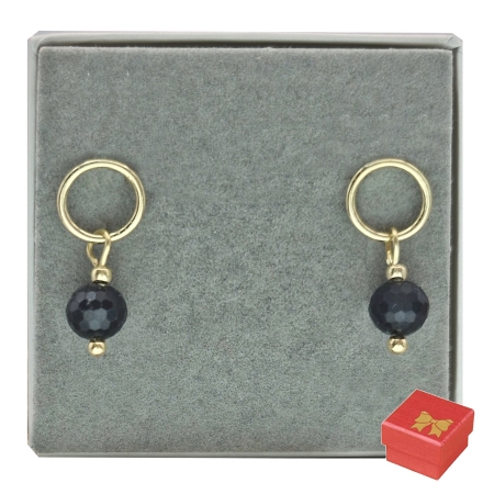 KOLCZYKI SREBRNE ZŁOCONE KAMIEŃ NATURALNY TURMALIN CZARNY SREBRO 925